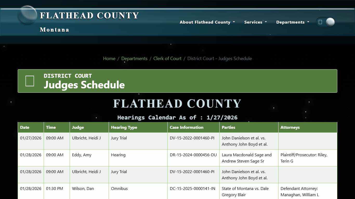 District Court - Judges Schedule :: Flathead County
