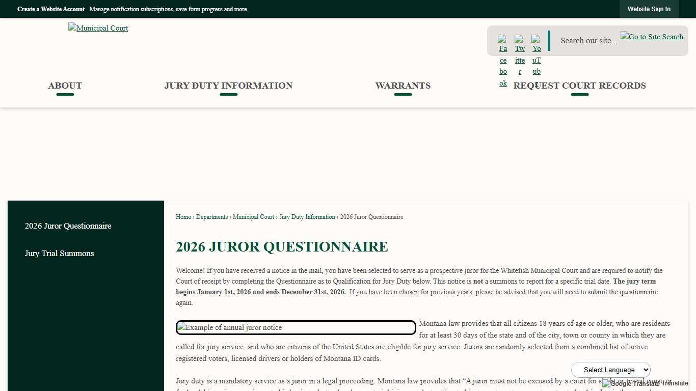 2026 Juror Questionnaire Whitefish, MT