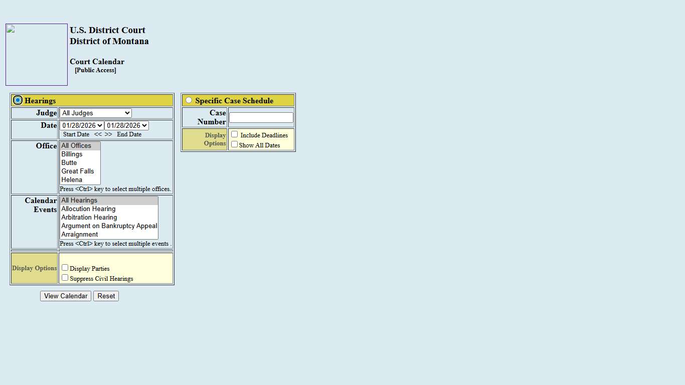 CM/ECF - District of Montana LIVE - U.S. District Court Calendar (Public)1